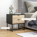Modern Bedside Table with 2 Drawers and Steel Frame, Sofa Side Table for Bedroom Living Room, Black and Oak