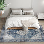 Brady 5x7 Vintage Machine Washable and Non-Slip Area Rug-Blue