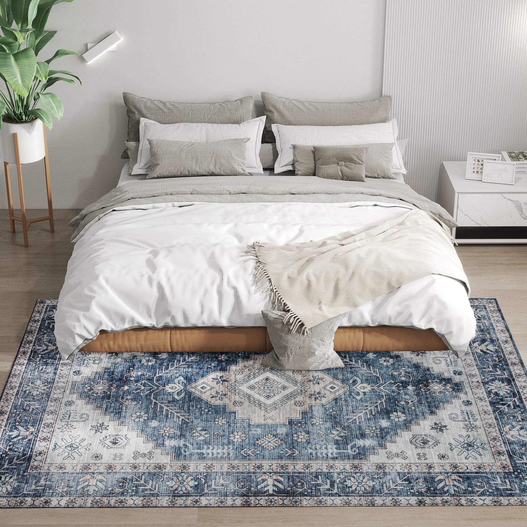 Brady 5x7 Vintage Machine Washable and Non-Slip Area Rug-Blue