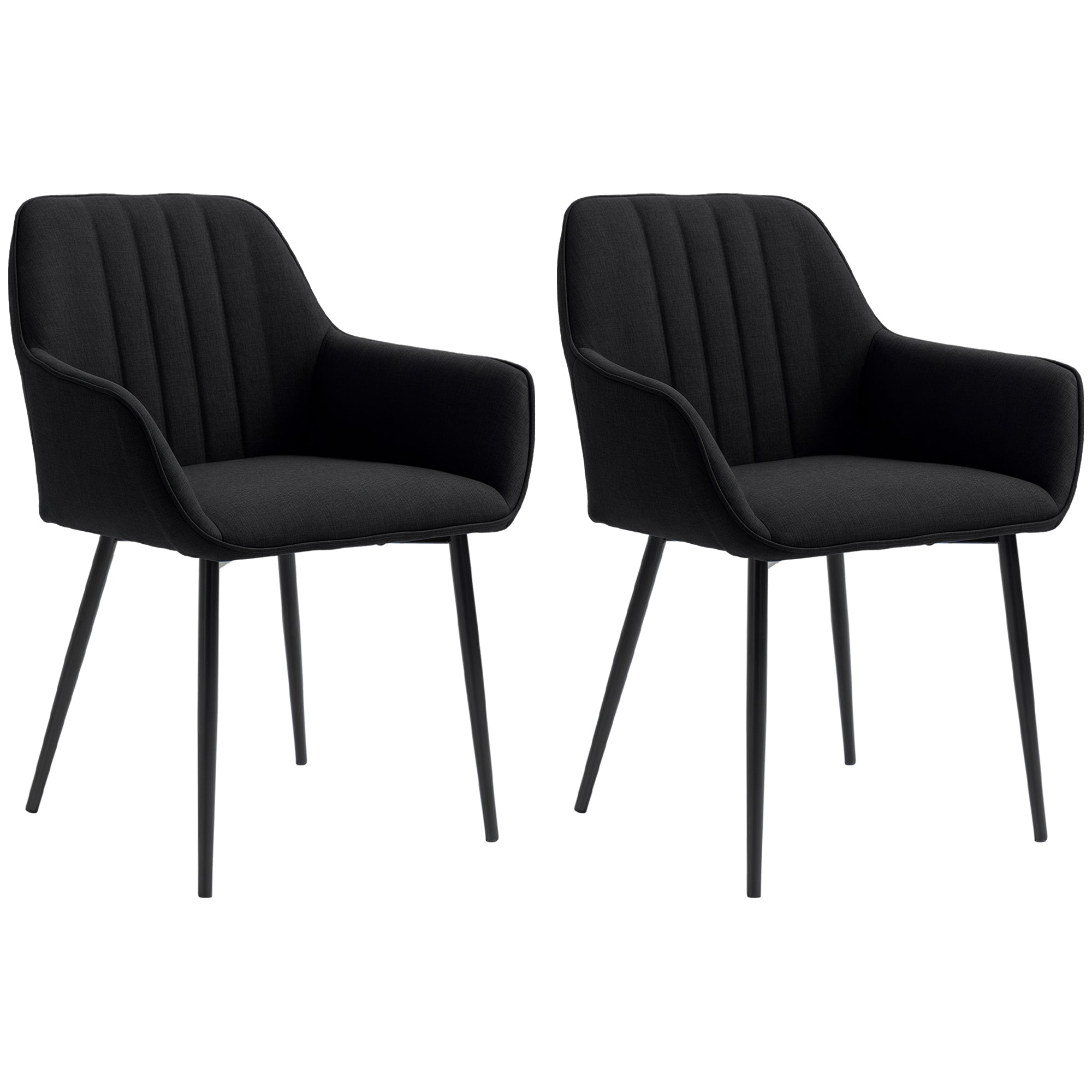 Robbie Dining Chairs Set of 2, Upholstered Linen Fabric Accent Chairs with Metal Legs, Black