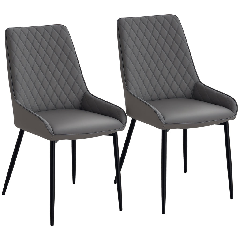 Blake PU Leather Kitchen Chairs, Modern Dining Chairs Set of 2 with Diamond Tufting and Steel Legs for Dining Room, Grey