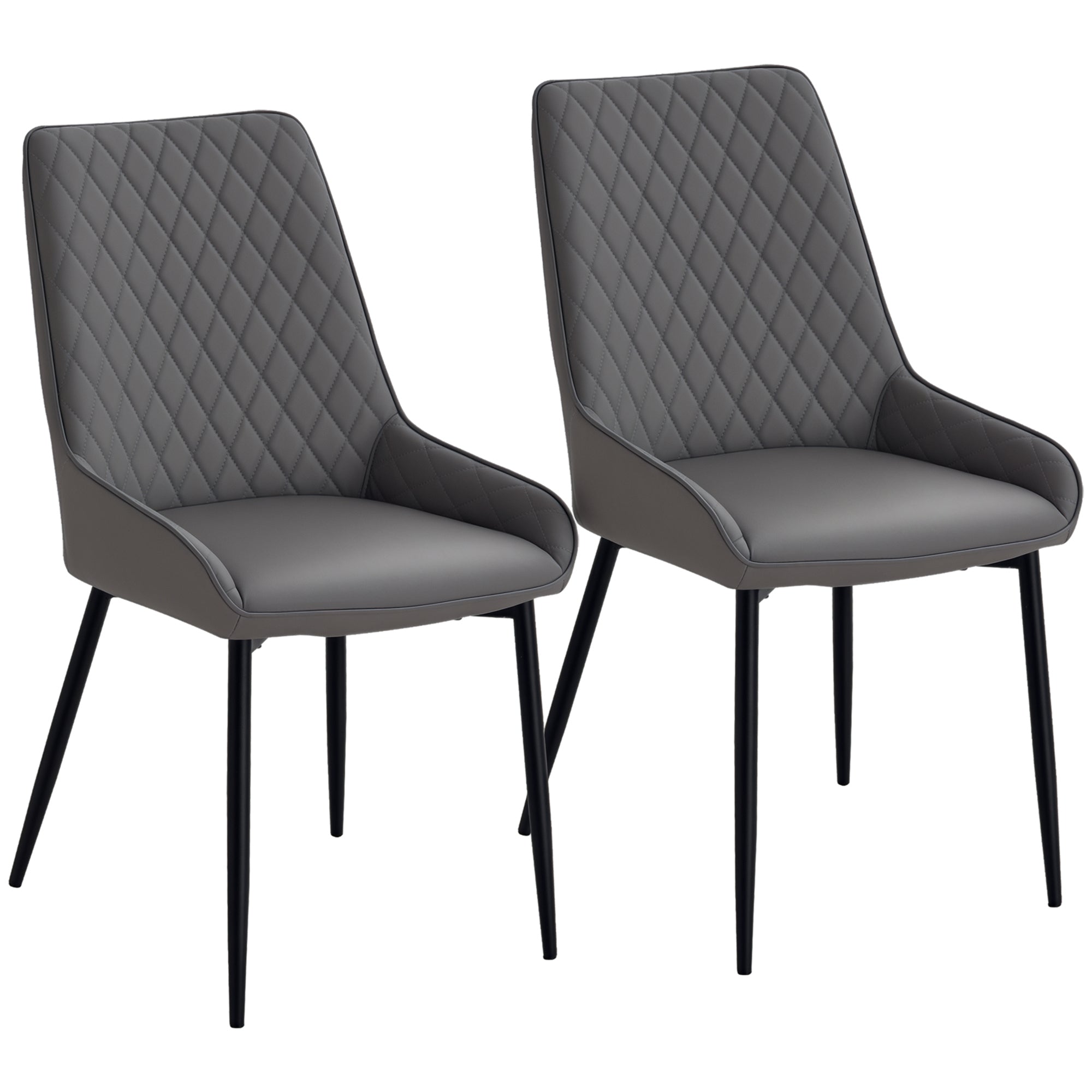 Blake PU Leather Kitchen Chairs, Modern Dining Chairs Set of 2 with Diamond Tufting and Steel Legs for Dining Room, Grey