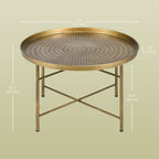 Dessie Vintage Coffee Table for Living Room, 24" Round Center Table with Hammered Tray Top and Metal Frame, Gold