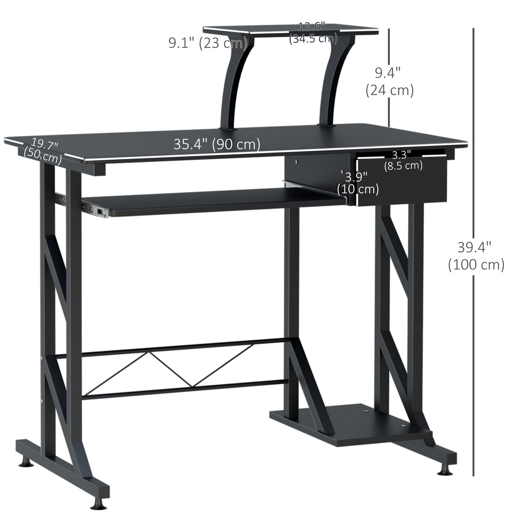 Indy Computer Desk with Keyboard Tray, Writing Desk with Drawer, Workstation for Home Office, Black (35.4"Lx19.7"Wx39.4"H)