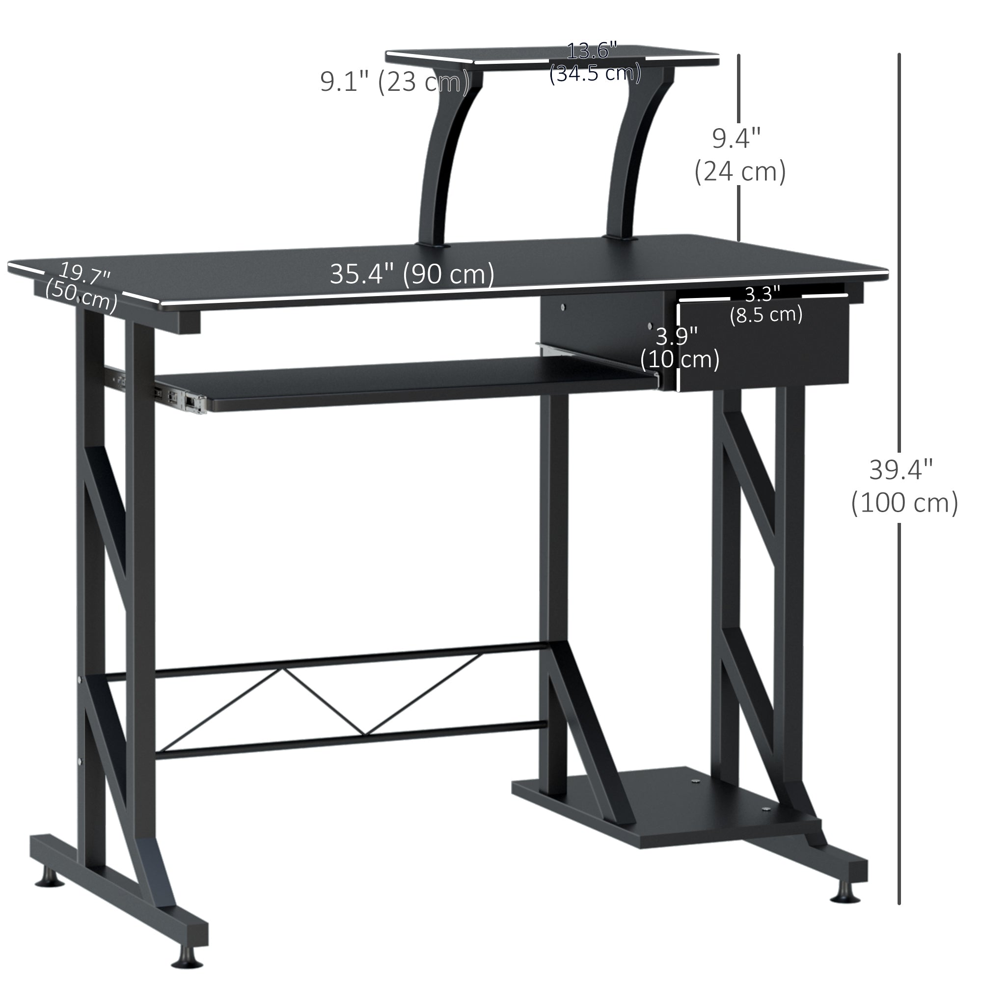 Indy Computer Desk with Keyboard Tray, Writing Desk with Drawer, Workstation for Home Office, Black (35.4"Lx19.7"Wx39.4"H)