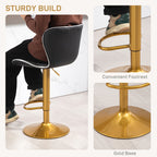 Maxi Counter Height Bar Stools Set of 2, Adjustable Height Bar Chairs with Swivel Seat, Leather Upholstery-Black/Gold