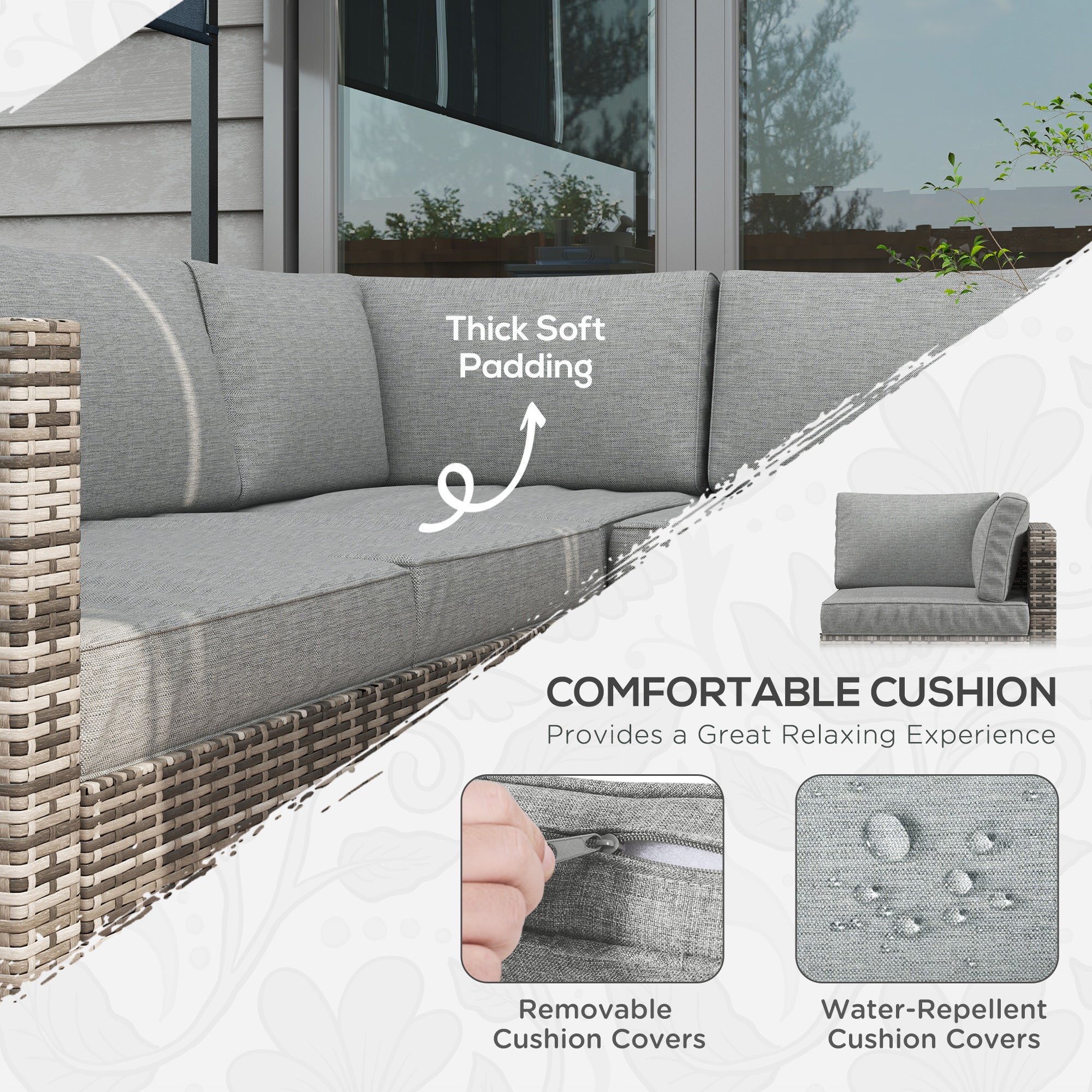 Brooke 4 Pieces Rattan Wicker Outdoor Conversation Furniture Set with Centre Table-Mixed Grey