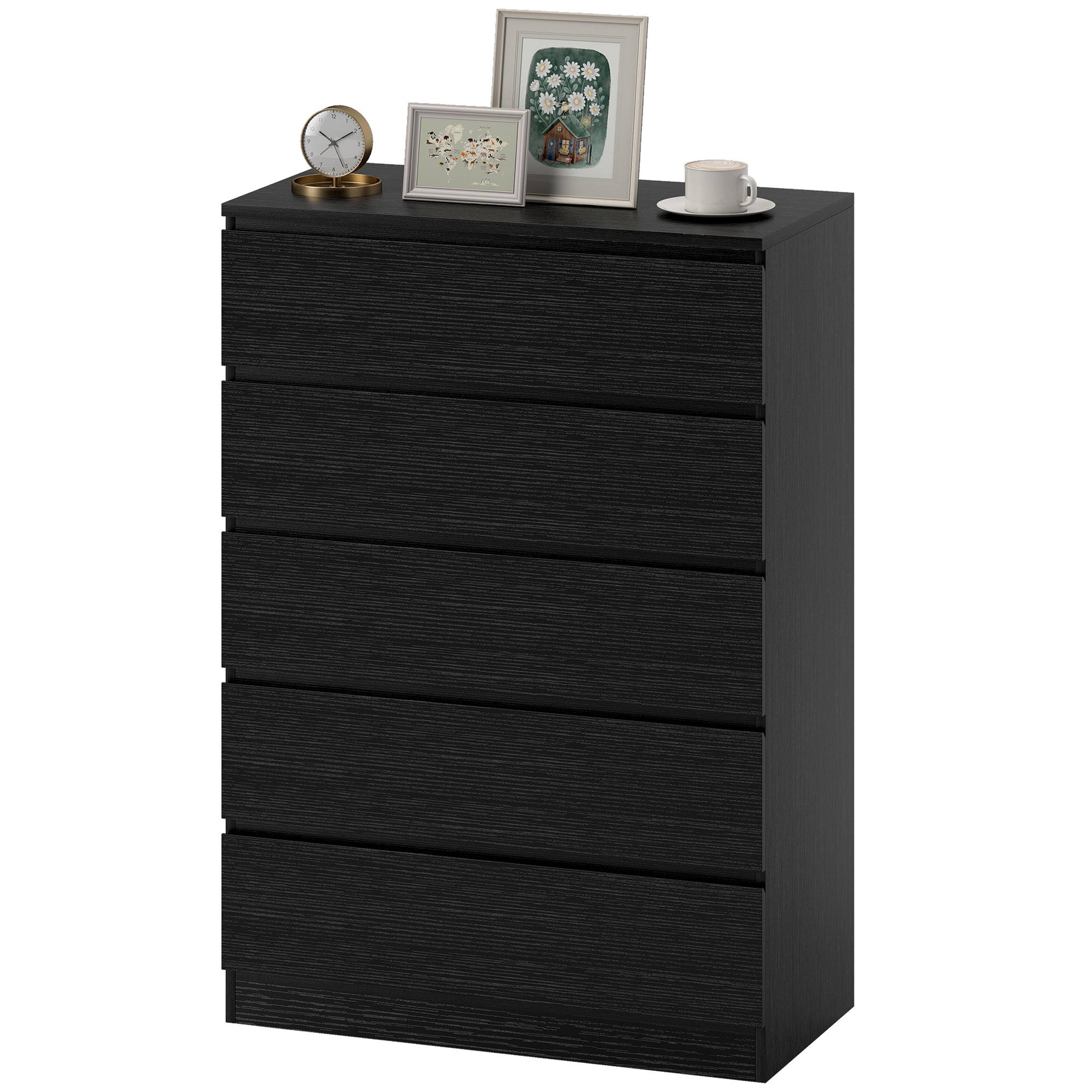 Ali Chest for Bedroom with 5 Drawers, Modern Chest of Drawers for Living Room, Closet, Hallway, Black