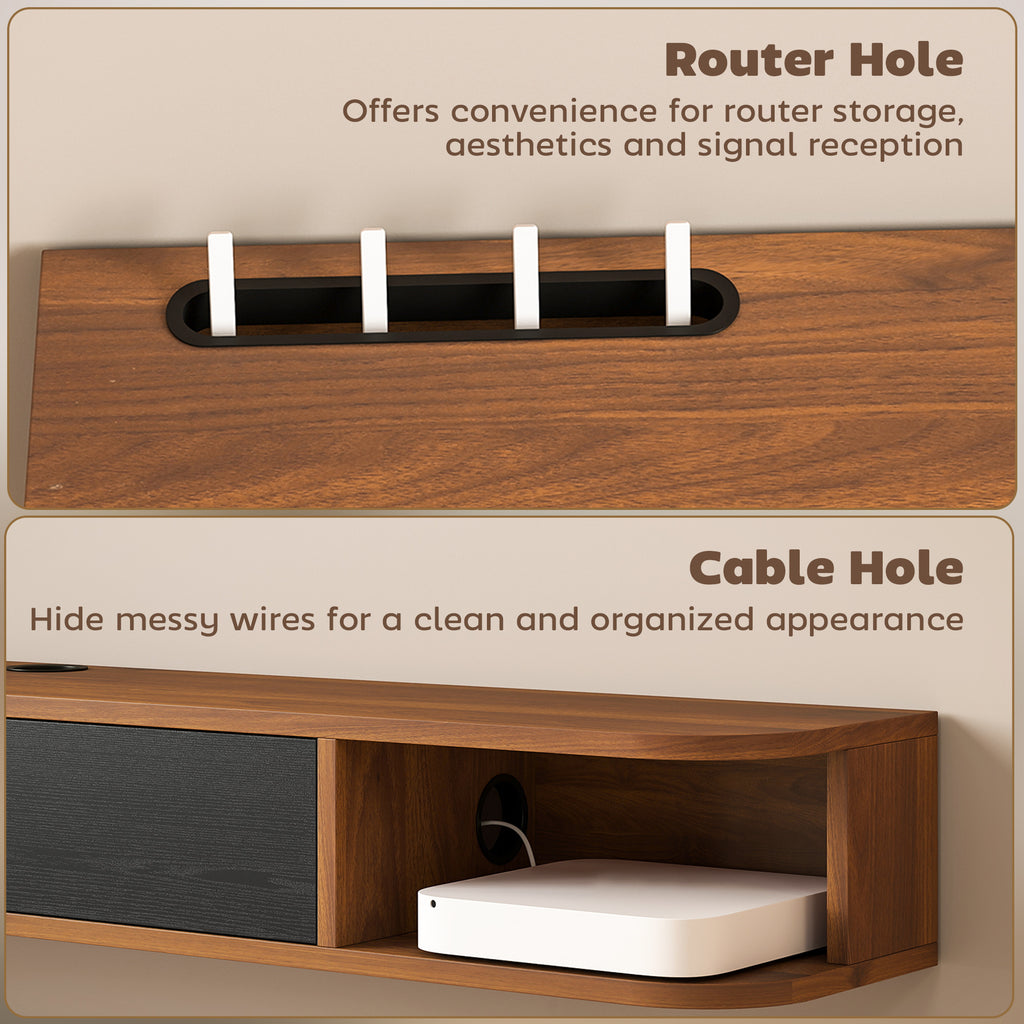 Wall Mounted Media Console with Flip Drawer and 2 Open Shelves,