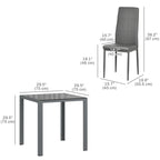 Zaya 3-Piece Rectangular Glass Kitchen Table and Chairs with Metal Frame and Faux Leather Upholstery for Dining Room, Grey