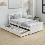 Leo Pine Twin Bed Frame, Wood Storage Bed Frame with Drawers, Wood Slat Support, No Box Spring Needed, Easy Assembly, White