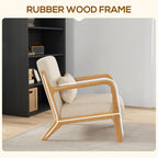 Alex Fabric Retro Accent Chair with Solid Wood Legs-Beige