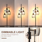 Carmen Dimmable Floor Lamp with 3 Hanging Wire Lampshades-Black