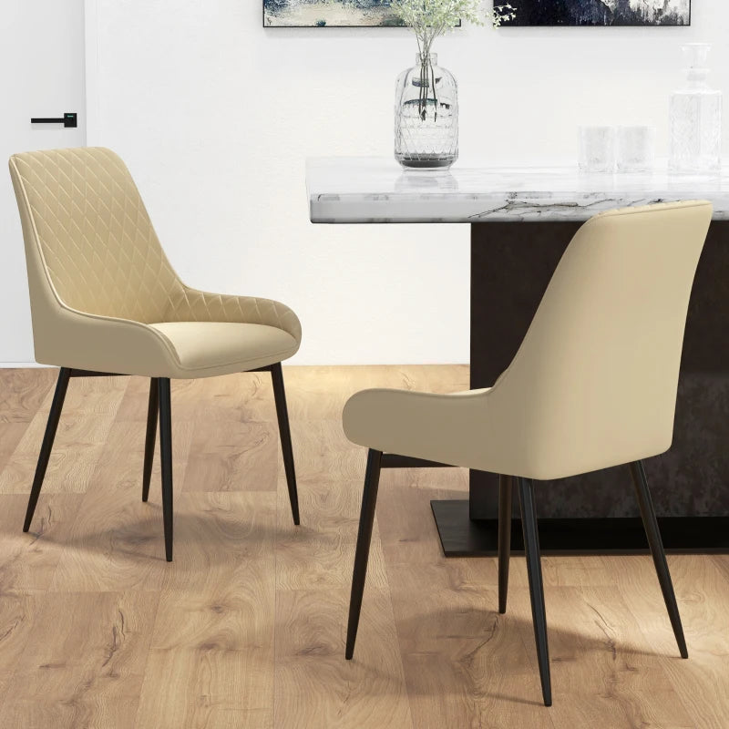 Blake Modern Dining Chairs with Diamond Tufting and Steel Legs-Set of 2-Khaki