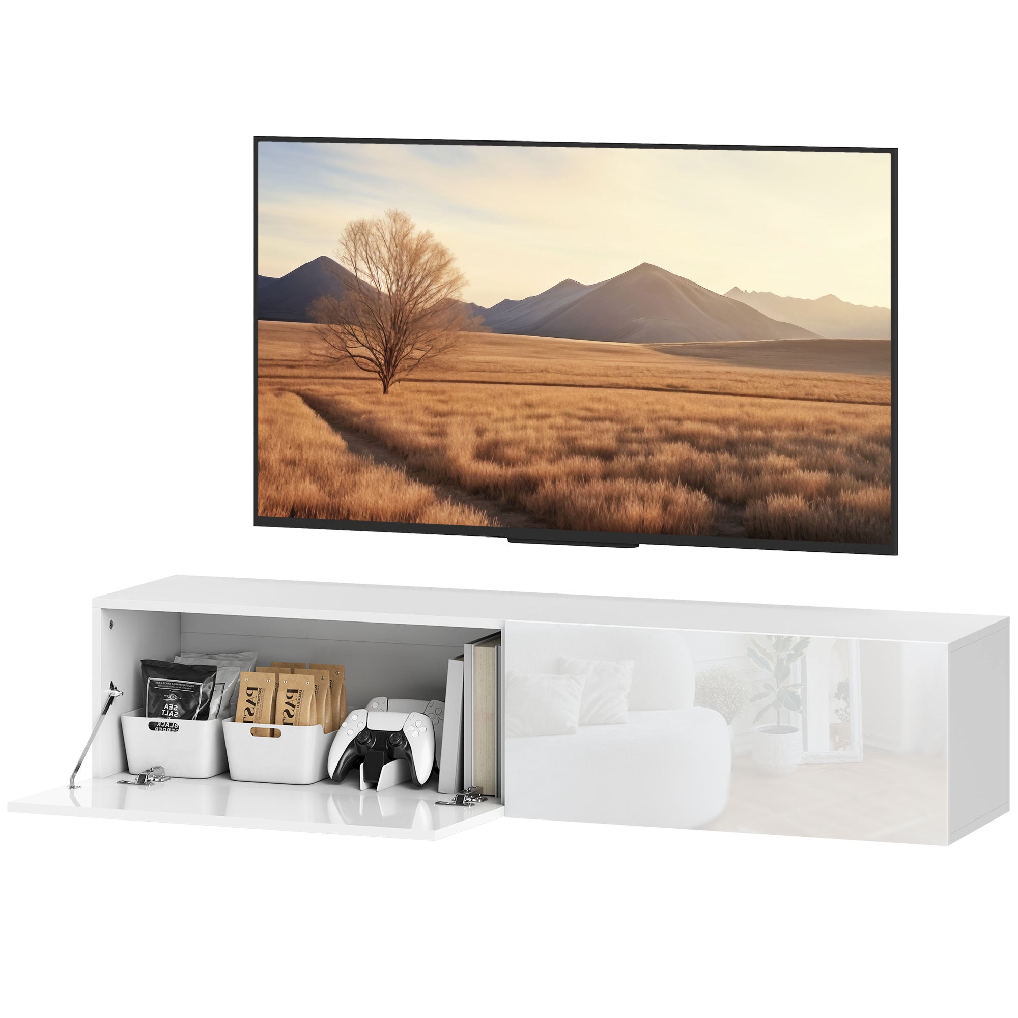 Floating TV Stand with Storage Cupboards for 45 55 65in TVs