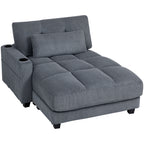 RODRI 58" Chaise Lounge-Indoor, Oversized Corduroy Sofa Bed with 2 Cup Holders, Pillow, Deep Seat Sleeper Couch, Dark Grey