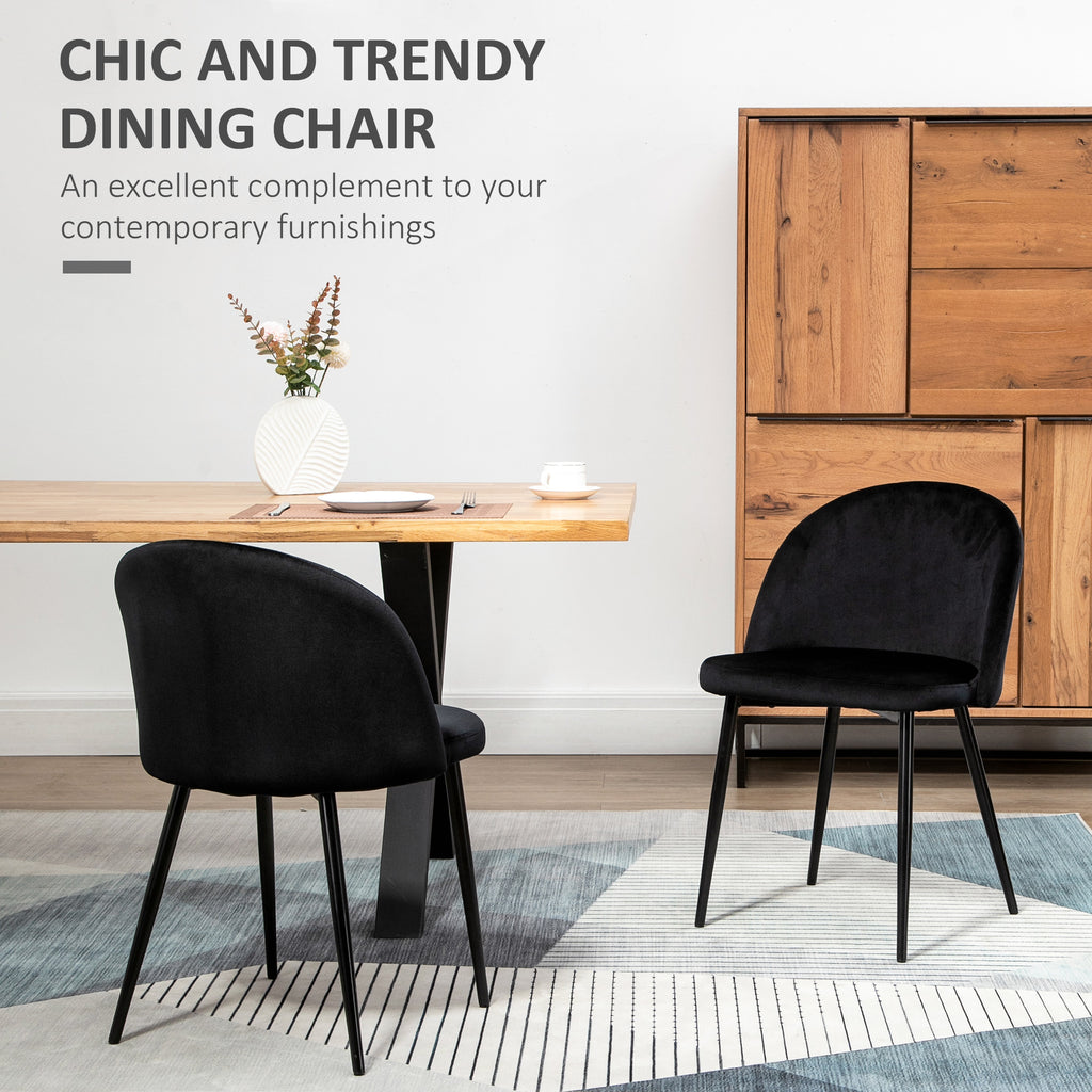 Dylan Set of 2 Mid-Back Dining Chair, Mid-Back Velvet-touch Upholstery Kitchen Chair for Living Room Dining Room, Black