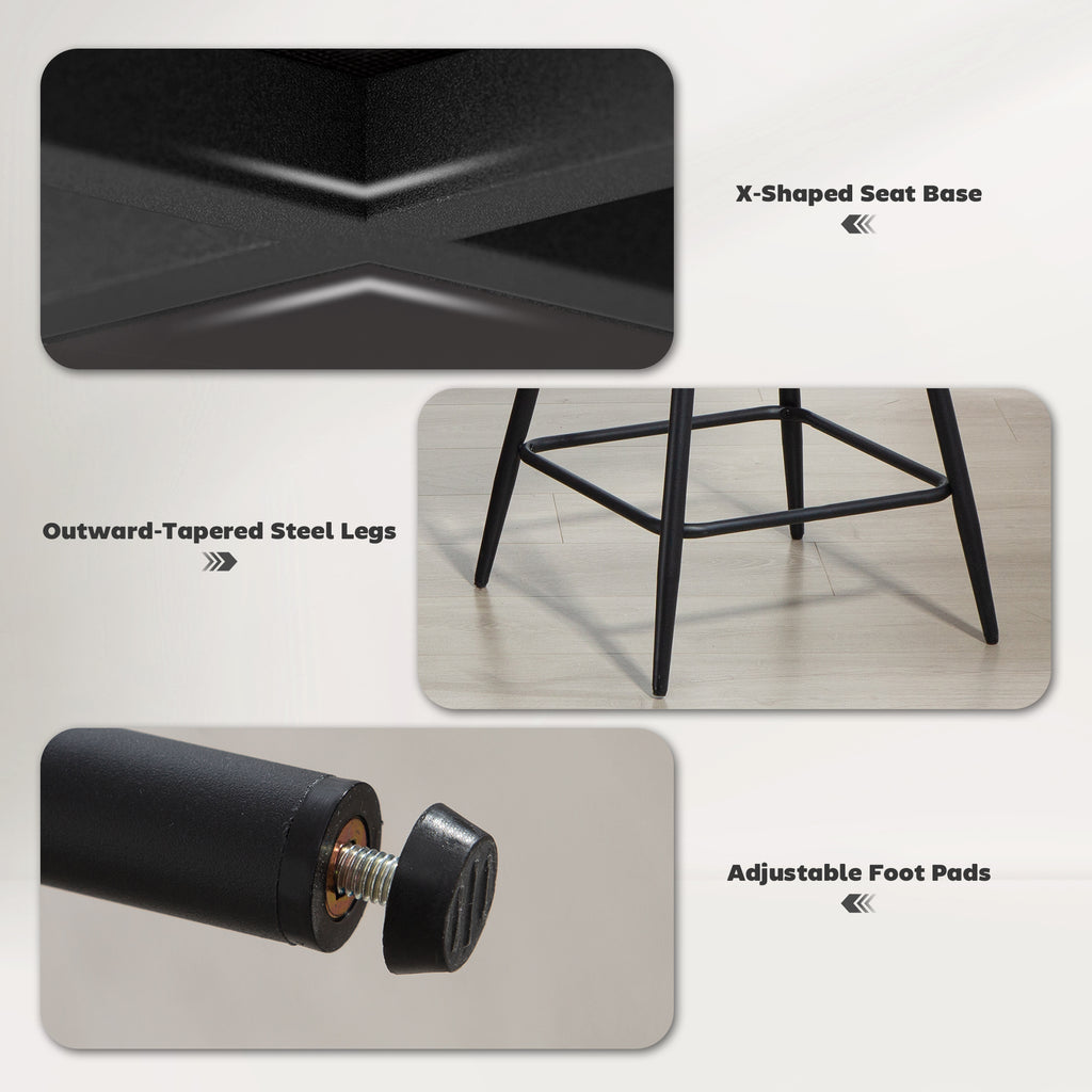 Reece 26" Counter Height Barstools Set of 2, Upholstered Swivel Bar Stools with Backrests and Armrests, Cream White