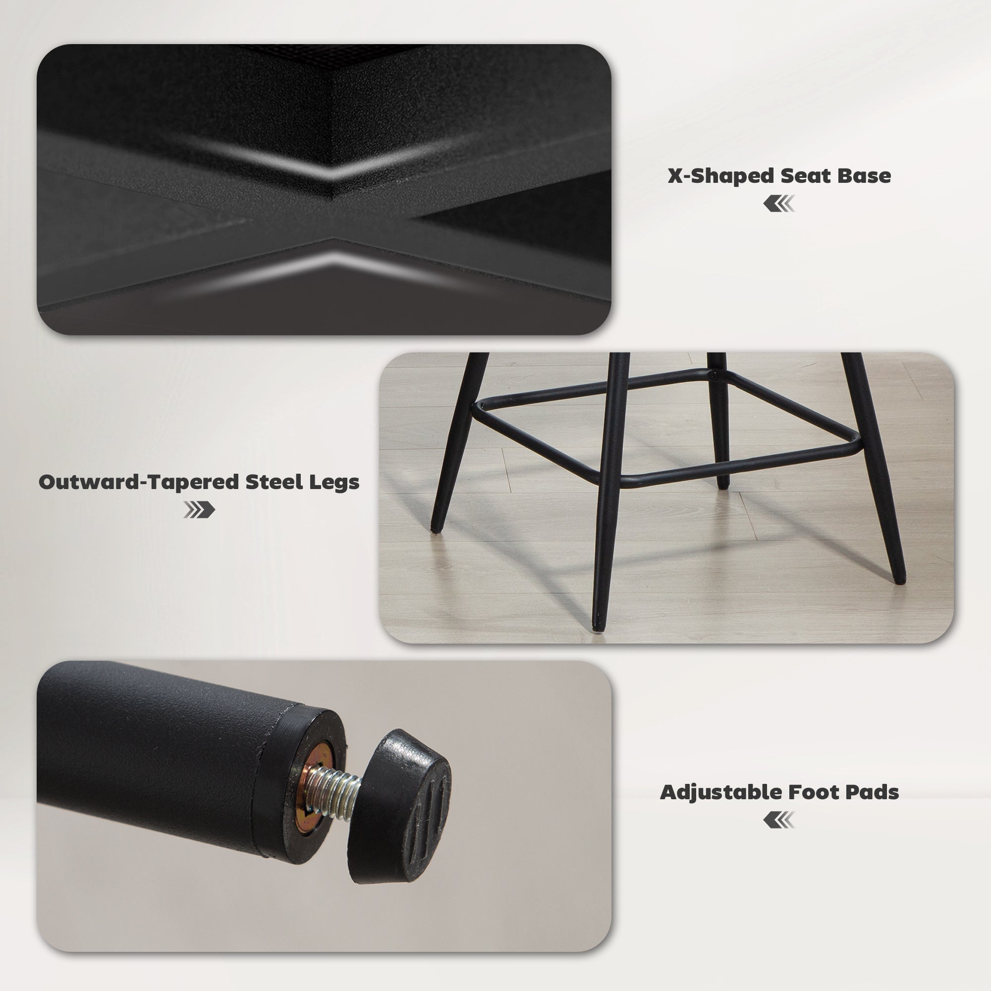 Reece 26" Counter Height Barstools Set of 2, Upholstered Swivel Bar Stools with Backrests and Armrests, Cream White