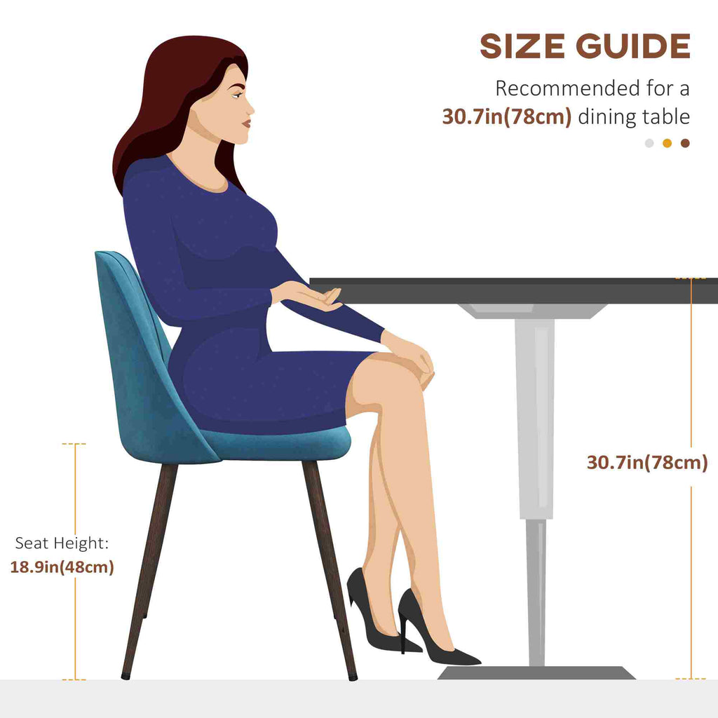 Rene Upholstered Dining Chairs Set of 4, Velvet Accent Chair with Back and Wood-grain Steel Leg for Kitchen, Blue