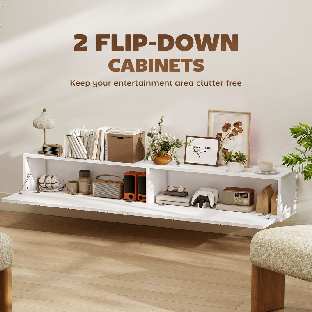  Wall Mount Media Console with 2 Fluted Flip-Down Doors