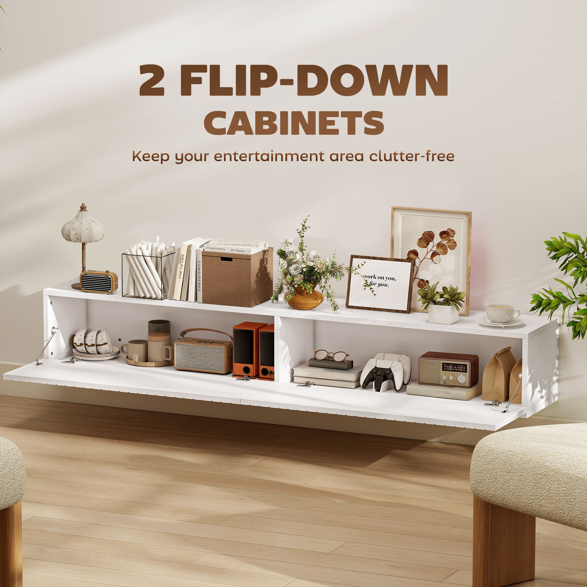  Wall Mount Media Console with 2 Fluted Flip-Down Doors