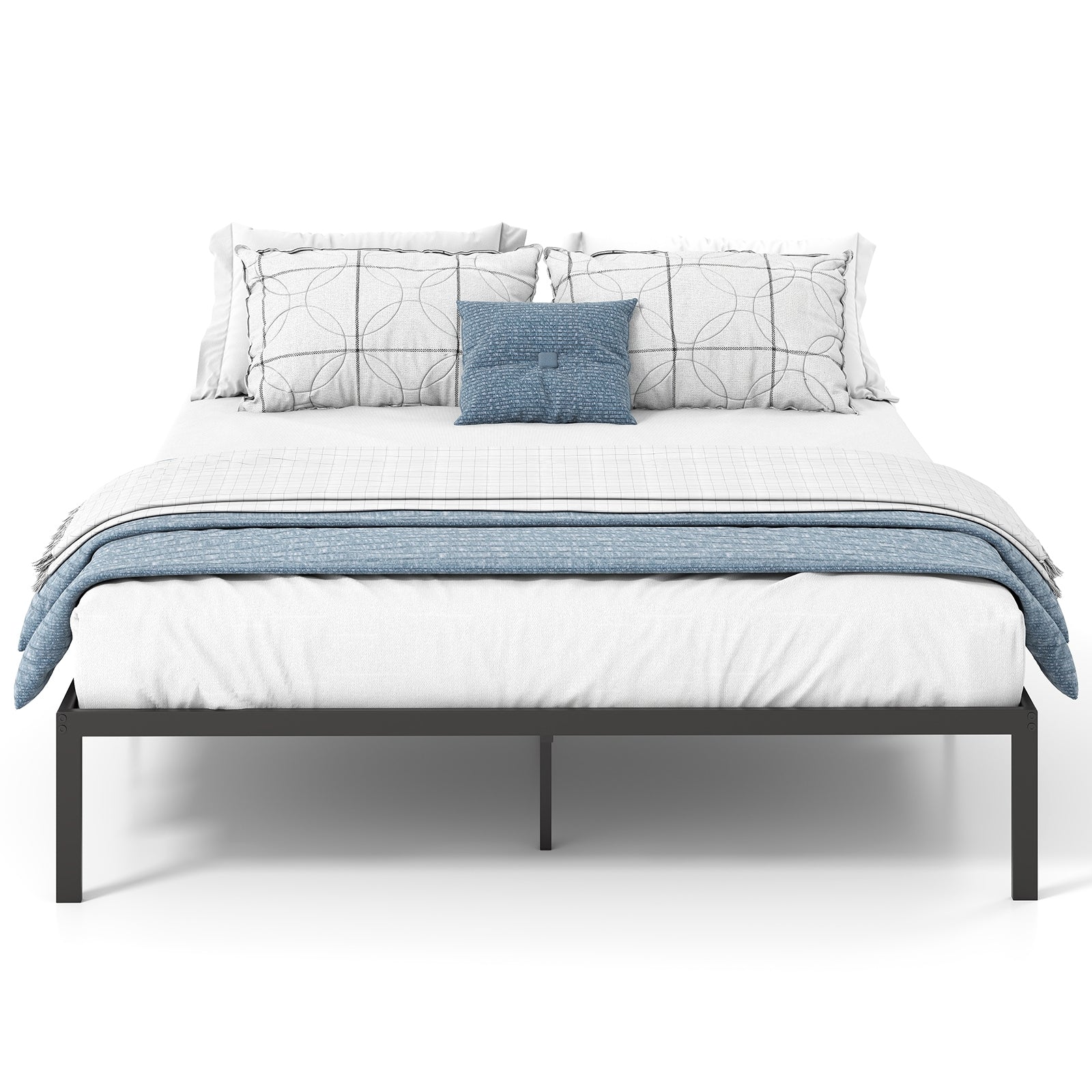 Tate Queen Size Metal Bed Frame with Heavy‑Duty Support Slats – Black