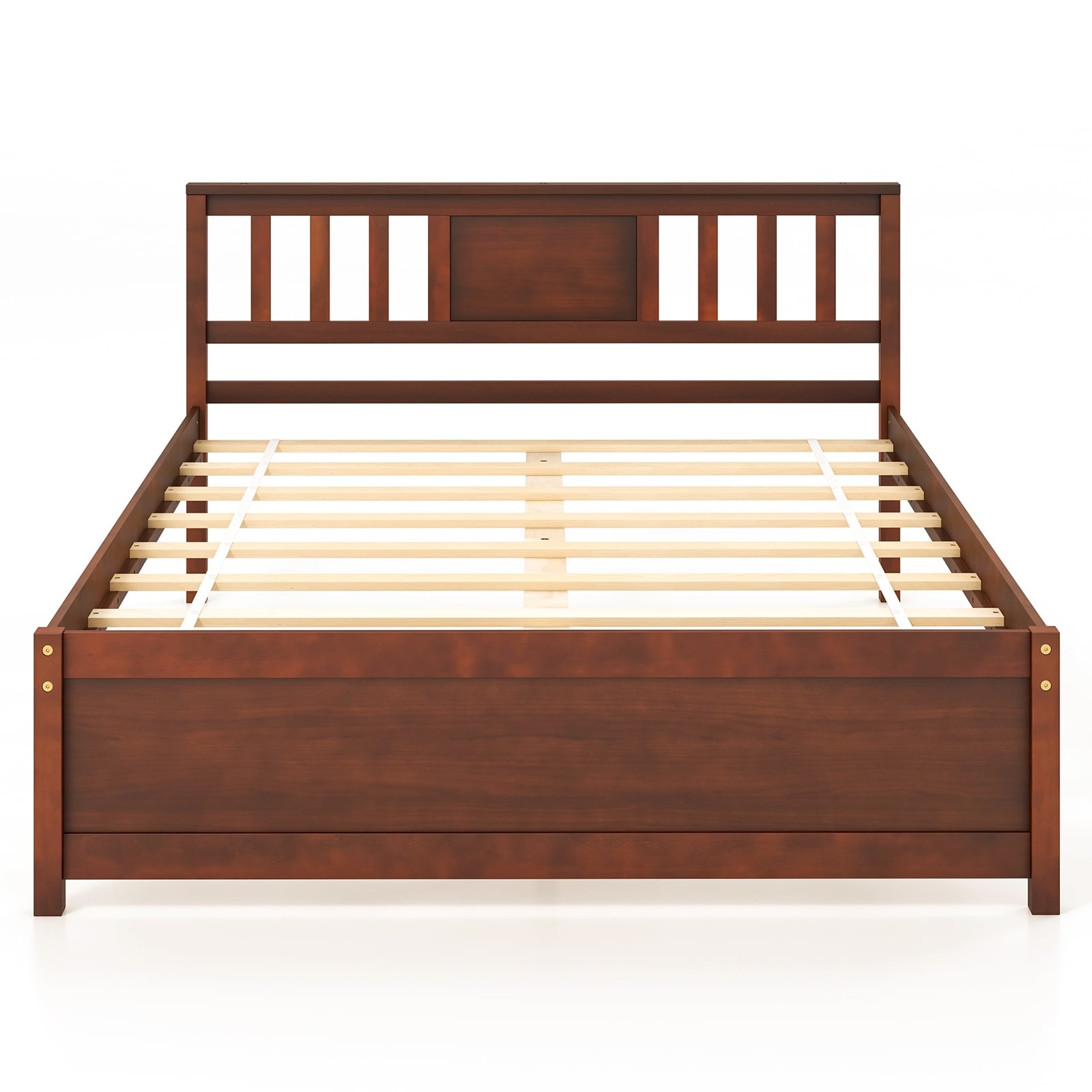 Wooden full size platform bed frame with headboard-Walnut