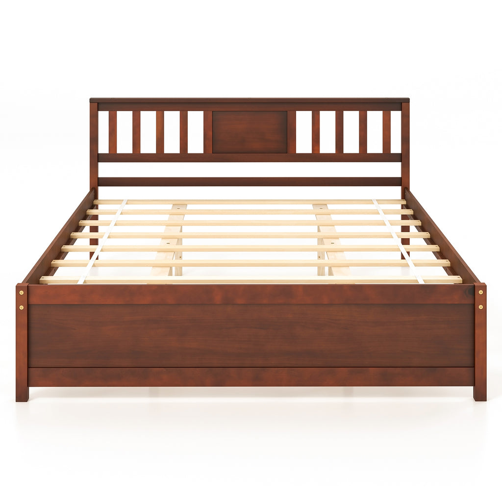 Wooden queen size platform bed frame with headboard-Walnut