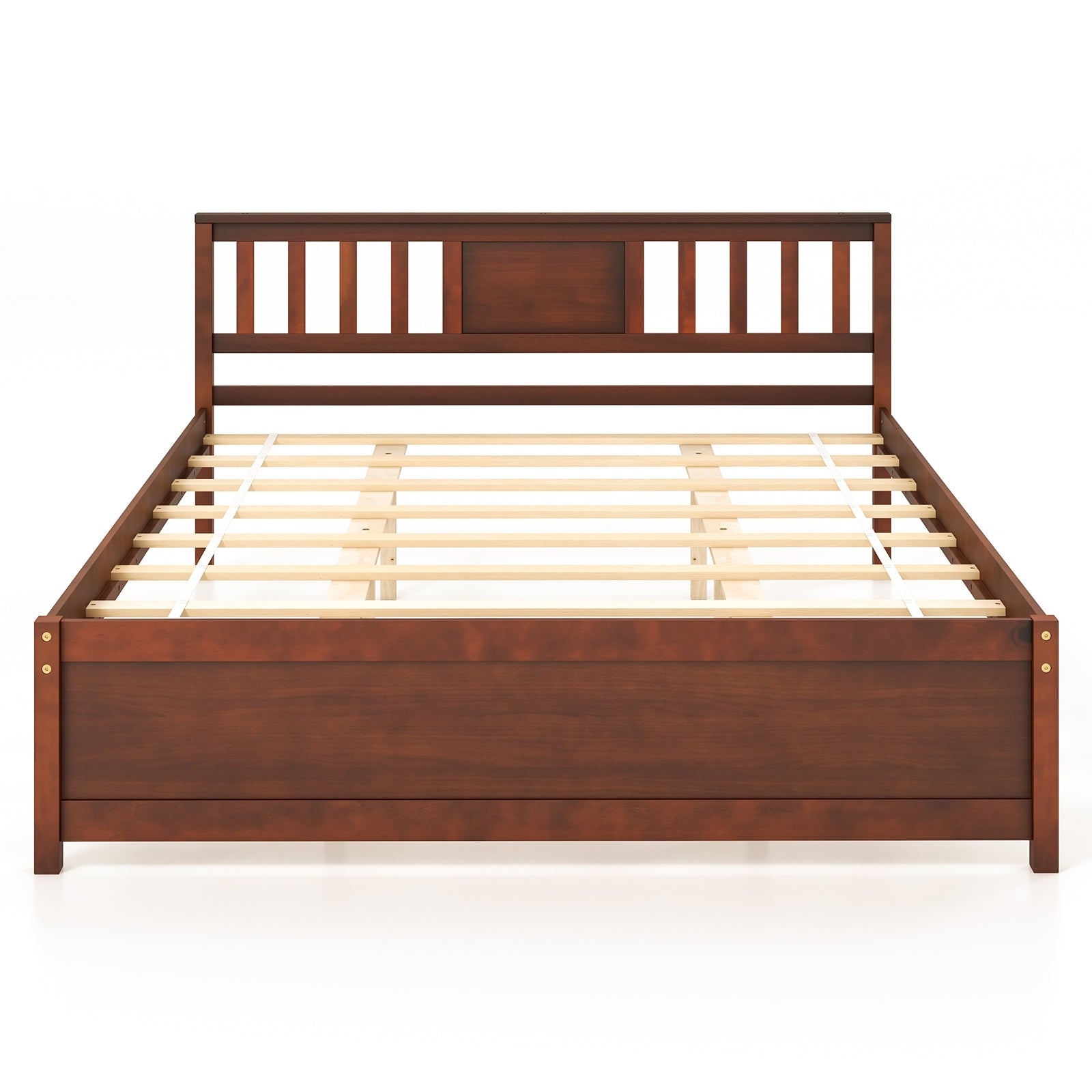 Wooden queen size platform bed frame with headboard-Walnut