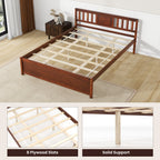 Peyton Wooden Platform Bed Frame with Headboard–Walnut Farmhouse Bed with Slat Support-Queen