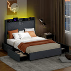 Loren LED Storage Bed Frame with Charging Station & Wingback Headboard–Full Size