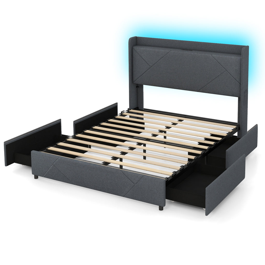 Loren upholstered queen bed frame grey