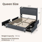 Loren LED Storage Bed Frame with Charging Station & Wingback Headboard–Queen Size
