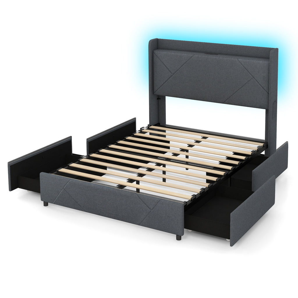 Loren upholstered full size bed frame grey