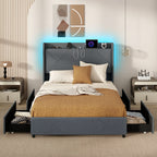 Loren LED Storage Bed Frame with Charging Station & Wingback Headboard–Full Size