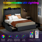 Loren LED Storage Bed Frame with Charging Station & Wingback Headboard–Full Size