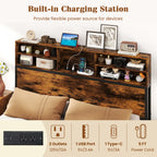 Bergen Queen Size Bed Frame with Storage Headboard & Charging Station – Industrial Metal Platform Bed