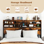 Bergen Queen Size Bed Frame with Storage Headboard & Charging Station – Industrial Metal Platform Bed