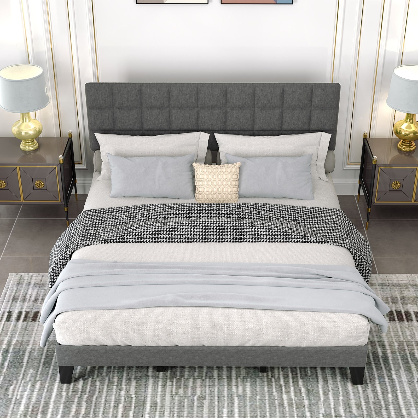 Corey King Size Modern Linen Bed Frame with Adjustable Headboard-Gray
