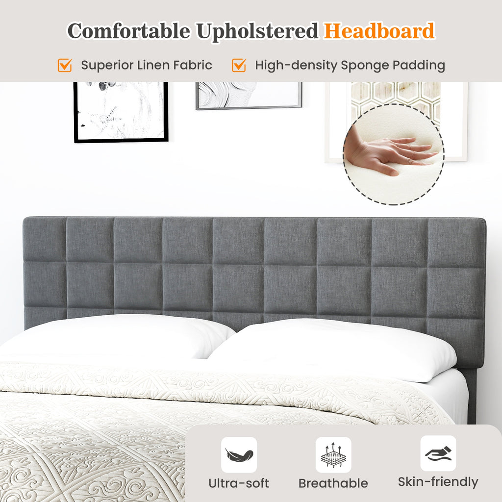 Corey King Size Modern Linen Bed Frame with Adjustable Headboard-Gray