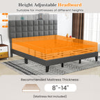 Corey King Size Modern Linen Bed Frame with Adjustable Headboard-Gray