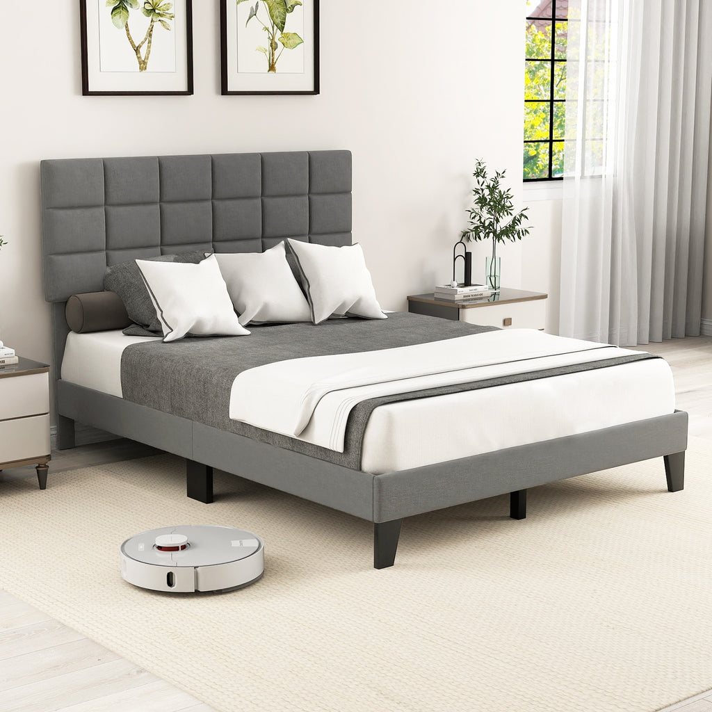 Corey Queen Size Modern Linen Bed Frame with Adjustable Headboard-Gray
