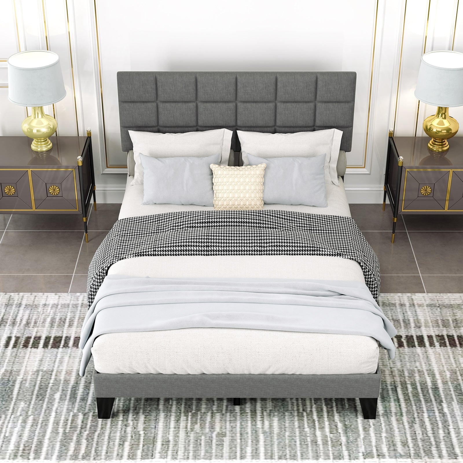 Corey Queen Size Modern Linen Bed Frame with Adjustable Headboard-Gray