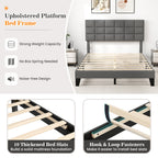 Corey Queen Size Modern Linen Bed Frame with Adjustable Headboard-Gray