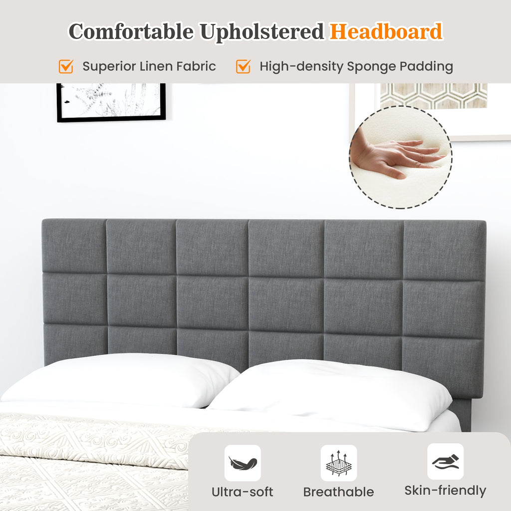 Corey Queen Size Modern Linen Bed Frame with Adjustable Headboard-Gray