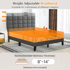 Corey Queen Size Modern Linen Bed Frame with Adjustable Headboard-Gray