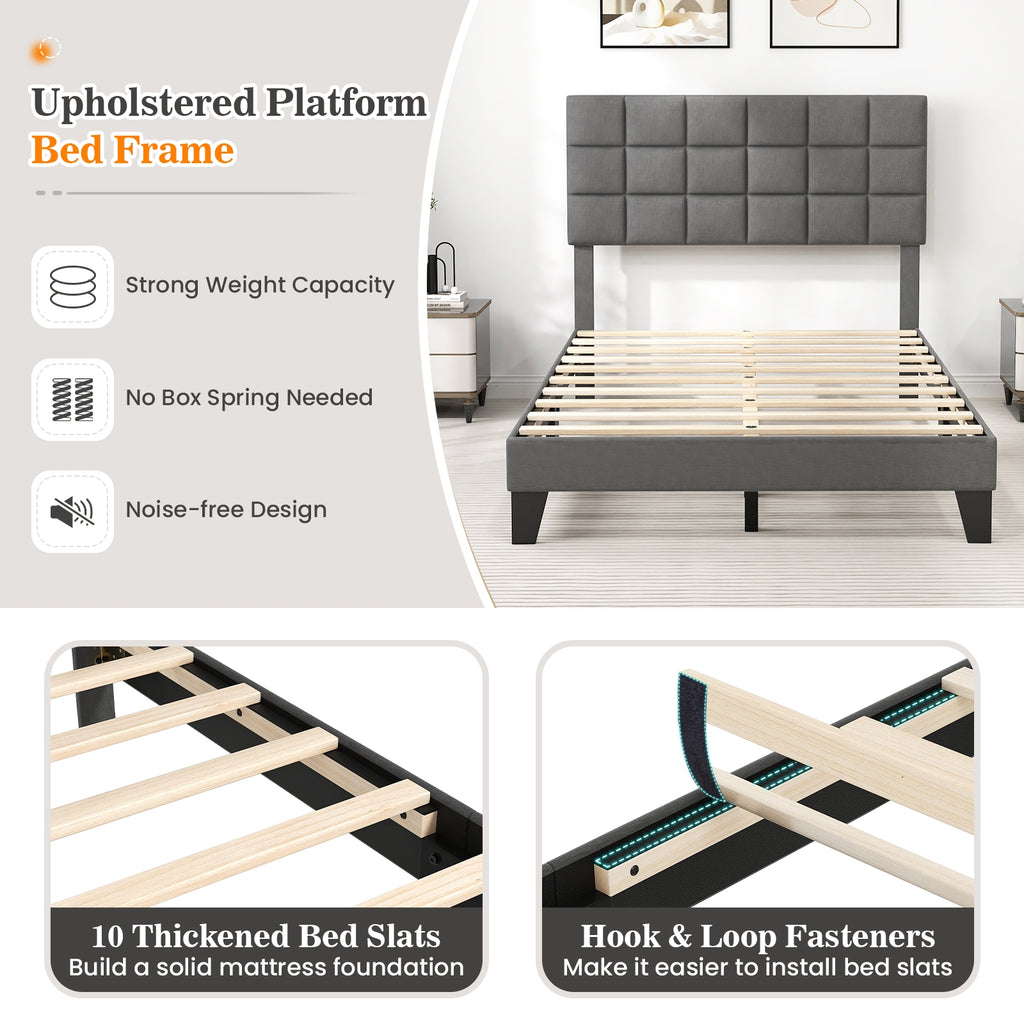 Corey Full Size Modern Linen Bed Frame with Adjustable Headboard-Gray