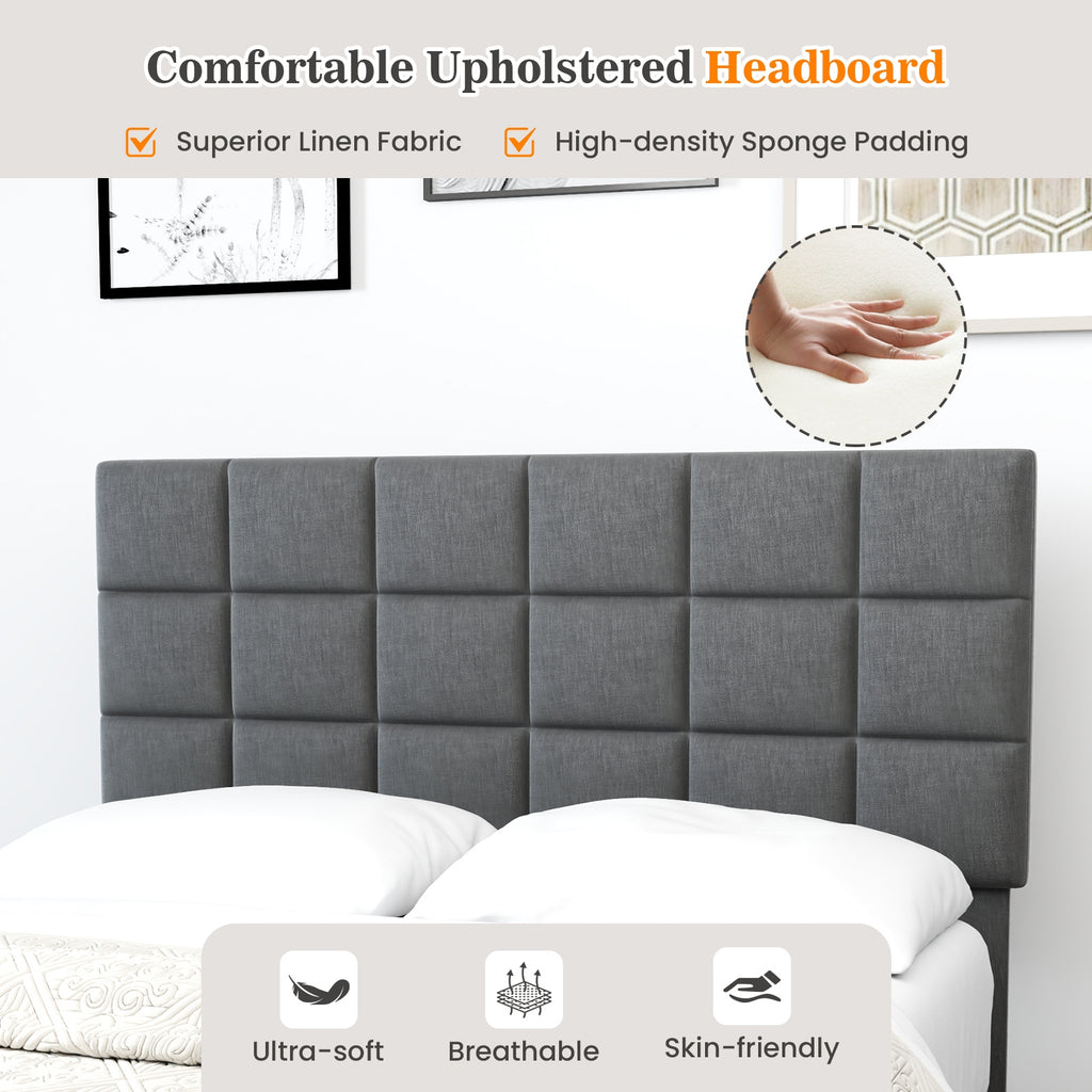 Corey Full Size Modern Linen Bed Frame with Adjustable Headboard-Gray