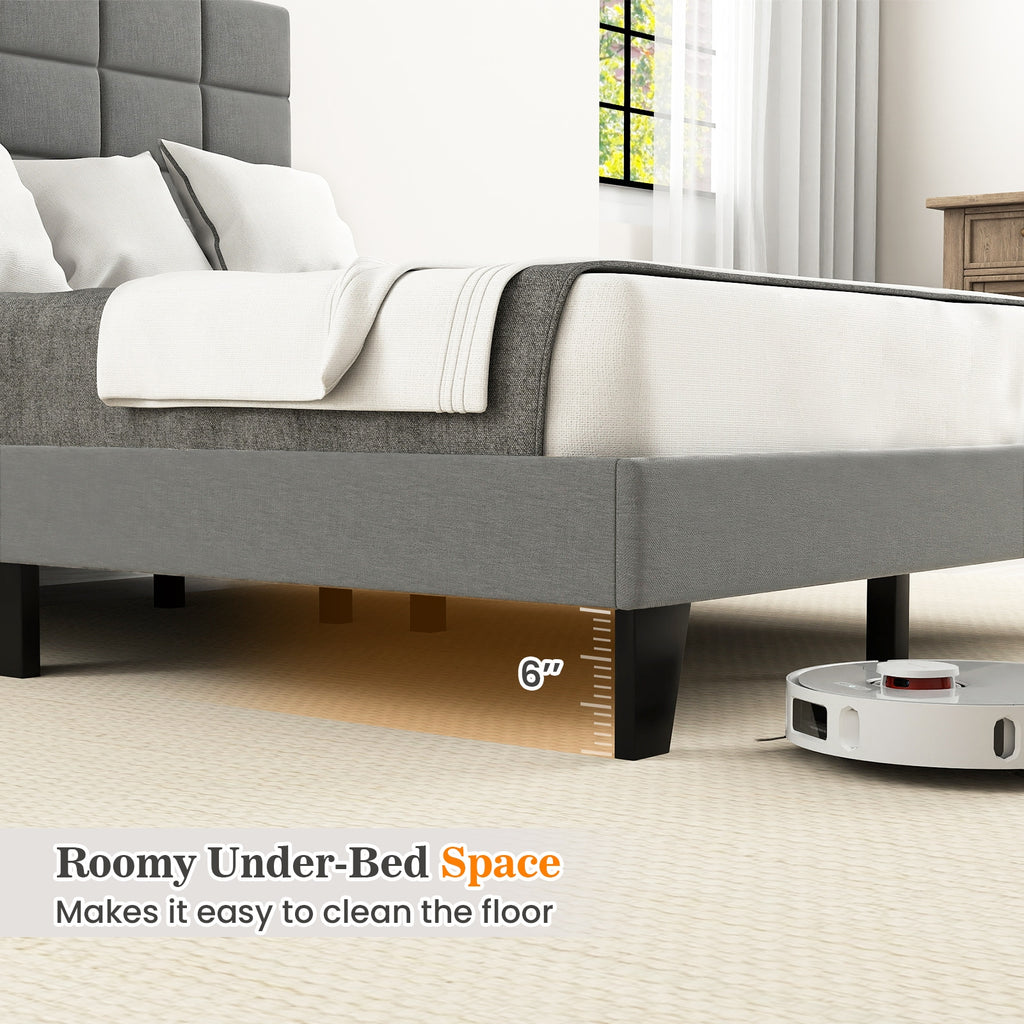 Corey Full Size Modern Linen Bed Frame with Adjustable Headboard-Gray